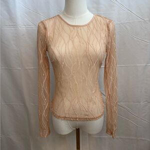 Forever 21 Contemporary Sheer Nude Mesh Long Sleeve Top Size S